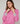 Pull col rond tricolore en laine mérinos - Rose Bonbon